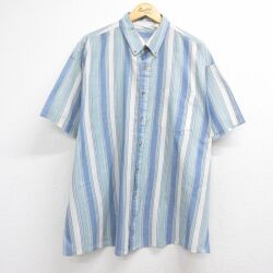 XL★古着 ベーシックエディションズ 半袖 シャツ メンズ 90年代 90s 大きいサイズ ボタンダウン ライトブルー ストライプ【spe】 26jun04