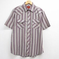 XL★古着 ラスラー 半袖 ウエスタン シャツ メンズ 90年代 90s グレー ストライプ 26jun05