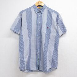 トミーヒルフィガー 90s 半袖シャツ ワンポイントロゴ ブルーストライプ L | 古着