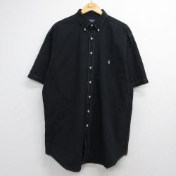 XL★古着 ラルフローレン 半袖 ブランド シャツ メンズ 90年代 90s ワンポイントロゴ シアサッカー 大きいサイズ ロング丈 コットン ボタンダウン ブラック【spe】 26jun11