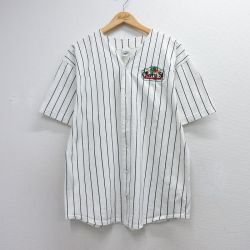 L★古着 半袖 ベースボール シャツ メンズ 90年代 90s Cherry St BREWERY コットン USA製 ホワイト ストライプ 26jun12