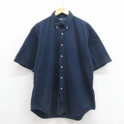 ラルフローレン 90s 半袖シャツ ワンポイントロゴ ネイビー メンズXL相当 | 古着