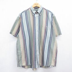 XL★古着 GANT 半袖 シャツ メンズ 90年代 90s 大きいサイズ ボタンダウン ネイビー ストライプ【spe】 26jun23