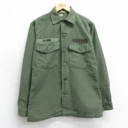 【50%OFF】S★古着 長袖 ビンテージ ミリタリー シャツ メンズ 70年代 70s USアーミー ARMY コットン 濃緑 グリーン 25apr01 中古 トップス