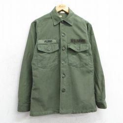 S★古着 長袖 ビンテージ ミリタリー シャツ メンズ 70年代 70s USアーミー ARMY コットン 濃緑 グリーン 25apr01 中古 トップス