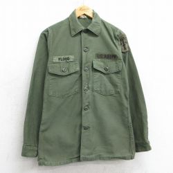 【50%OFF】S★古着 長袖 ビンテージ ミリタリー シャツ メンズ 70年代 70s USアーミー ARMY コットン 濃緑 グリーン 25apr01 中古 トップス