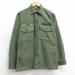【50%OFF】S★古着 長袖 ビンテージ ミリタリー シャツ メンズ 70年代 70s USアーミー ARMY コットン 濃緑 グリーン 25apr01 中古 トップス