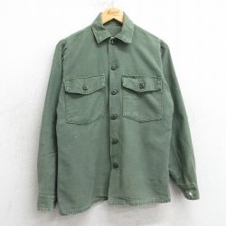 M★古着 長袖 ビンテージ ミリタリー シャツ メンズ 70年代 70s USA製 濃緑 グリーン 25apr01 中古 トップス