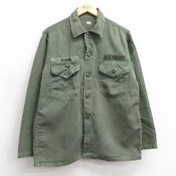 【50%OFF】M★古着 長袖 ビンテージ ミリタリー シャツ メンズ 70年代 70s USアーミー ARMY 濃緑 グリーン 25apr01 中古 トップス