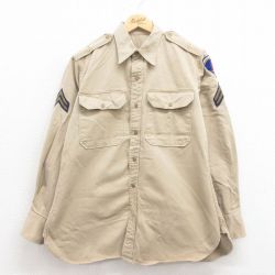 L★古着 長袖 ビンテージ ミリタリー シャツ メンズ 60年代 60s マチ付き ベージュ カーキ 25aug02 中古 トップス