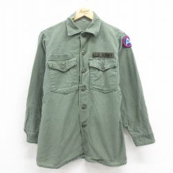 M★古着 長袖 ビンテージ ミリタリー シャツ メンズ 60年代 60s USアーミー コットン USA製 緑 グリーン 25aug04 中古 トップス