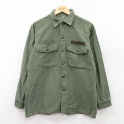 【50%OFF】L★古着 長袖 ビンテージ ミリタリー シャツ メンズ 70年代 70s USアーミー ARMY USA製 濃緑 グリーン 25aug19 中古 トップス