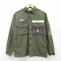 【50%OFF】M★古着 長袖 ビンテージ ミリタリー シャツ メンズ 70年代 70s STS ワッペン 濃緑 グリーン 25aug19 中古 トップス