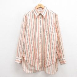 L★古着 長袖 ビンテージ シャツ メンズ 70年代 70s マチ付き USA製 薄ベージュ カーキ ストライプ 25oct02 中古 トップス