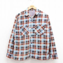 M★古着 長袖 ビンテージ フランネル シャツ メンズ 50年代 50s プリントネル 開襟 オープンカラー 水色他 チェック 【spe】 25oct02 中古 トップス