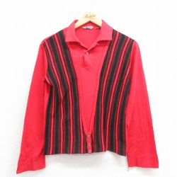 XS★古着 長袖 ビンテージ ウール トップス メンズ 60年代 60s 開襟 オープンカラー 赤 レッド 25oct02 中古
