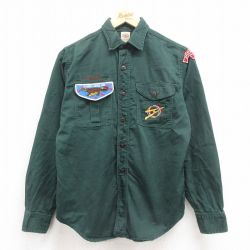 M★古着 長袖 ビンテージ ボーイスカウト シャツ メンズ 70年代 70s ワニ 緑 グリーン 25oct18 中古 トップス