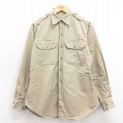 M★古着 長袖 ビンテージ ミリタリー シャツ メンズ 50年代 50s コットン USA製 ベージュ カーキ 25oct22 中古 トップス