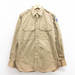 M★古着 長袖 ビンテージ ミリタリー シャツ メンズ 50年代 50s マチ付き コットン USA製 ベージュ 25nov12