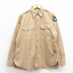 50s ミリタリーシャツ マチ付き ベージュ L | 古着