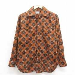 【20%OFF】S★古着 長袖 ビンテージ シャツ メンズ 70年代 70s 花柄 茶 25nov12