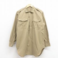M★古着 長袖 ビンテージ ミリタリー シャツ メンズ 70年代 70s ベージュ 25nov12