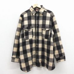 L★古着 ウールリッチ 長袖 ビンテージ ウール シャツ メンズ 50年代 50s マチ付き 黒 バッファロー チェック 25dec17