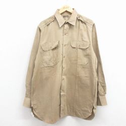 XL★古着 長袖 ビンテージ ミリタリー シャツ メンズ 50年代 50s ロング丈 ベージュ 25dec17