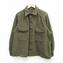 L★古着 長袖 ビンテージ シャツ メンズ 70年代 70s ウール 濃緑 25dec22