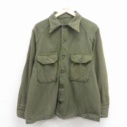 L★古着 長袖 ビンテージ ミリタリー シャツ メンズ 70年代 70s 緑 26jan22