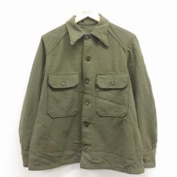 M★古着 長袖 ビンテージ ミリタリー シャツ メンズ 70年代 70s 緑 26jan22