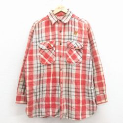 XL★古着 ピルグリム 長袖 ビンテージ ヘビー フランネル シャツ メンズ 60年代 60s マチ付き 薄赤他 チェック【spe】 26jan22