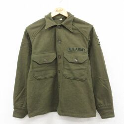 M★古着 長袖 ビンテージ ミリタリー シャツ メンズ 50年代 50s USアーミー 濃緑【spe】 26feb10