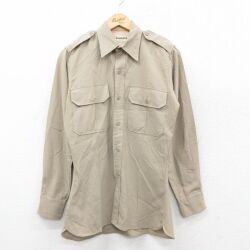 S★古着 長袖 ビンテージ ワーク シャツ メンズ 70年代 70s ベージュ 26feb10