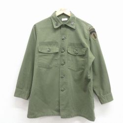 L★古着 長袖 ビンテージ ミリタリー シャツ メンズ 70年代 70s ユーティリティ USA製 緑 26feb18