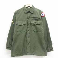 L★古着 長袖 ビンテージ ミリタリー シャツ メンズ 60年代 60s USアーミー コットン USA製 緑【spe】 26feb18