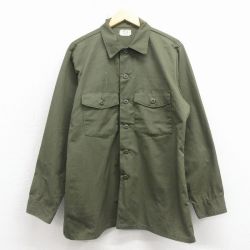 XL★古着 長袖 ビンテージ ミリタリー シャツ メンズ 70年代 70s ユーティリティ USA製 緑 26feb18
