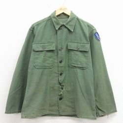 M★古着 長袖 ビンテージ ミリタリー シャツ メンズ 70年代 70s 濃緑 26mar30