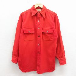 L★古着 長袖 ビンテージ ウール シャツ メンズ 50年代 50s マチ付き 赤 26apr13