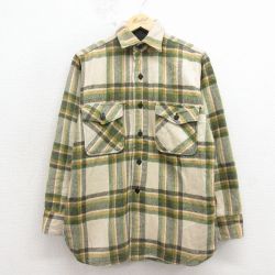 70s 長袖シャツ マチ付き グリーンチェック M | 古着