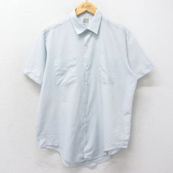 XL★古着 半袖 ビンテージ シャツ メンズ 70年代 70s 薄紺 ネイビー 24may07 中古 トップス