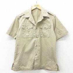 【50%OFF】M★古着 半袖 ビンテージ ミリタリー シャツ メンズ 50年代 50s コットン 開襟 オープンカラー USA製 ベージュ カーキ 24jul19 中古 トップス