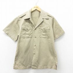 【50%OFF】M★古着 半袖 ビンテージ ミリタリー シャツ メンズ 50年代 50s コットン 開襟 オープンカラー USA製 ベージュ カーキ 24jul19 中古 トップス