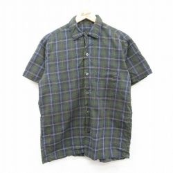 M★古着 半袖 ビンテージ シャツ メンズ 70年代 70s 緑他 グリーン チェック 25may10 中古 トップス