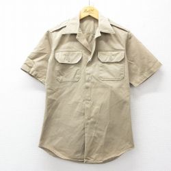 S★古着 半袖 ビンテージ ミリタリー シャツ メンズ 70年代 70s コットン 開襟 オープンカラー ベージュ 26apr09