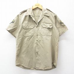 M★古着 半袖 ビンテージ ミリタリー シャツ メンズ 70年代 70s コットン 開襟 オープンカラー ベージュ 26apr09