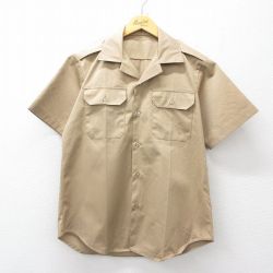M★古着 半袖 ビンテージ ミリタリー シャツ メンズ 70年代 70s 開襟 オープンカラー USA製 ベージュ 26apr09