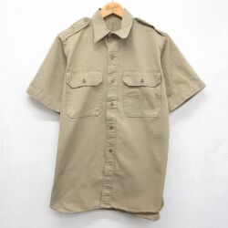 L★古着 半袖 ビンテージ ミリタリー シャツ メンズ 60年代 60s マチ付き コットン ベージュ 26jun09