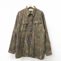XL★古着 長袖 ハンティング シャツ メンズ 90年代 90s TREBARK 大きいサイズ ロング丈 USA製 茶 ブラウン 迷彩 23oct07 中古 トップス