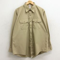 XL★古着 長袖 ワーク シャツ メンズ 90年代 90s 大きいサイズ ロング丈 USA製 ベージュ カーキ 24jan26 中古 トップス